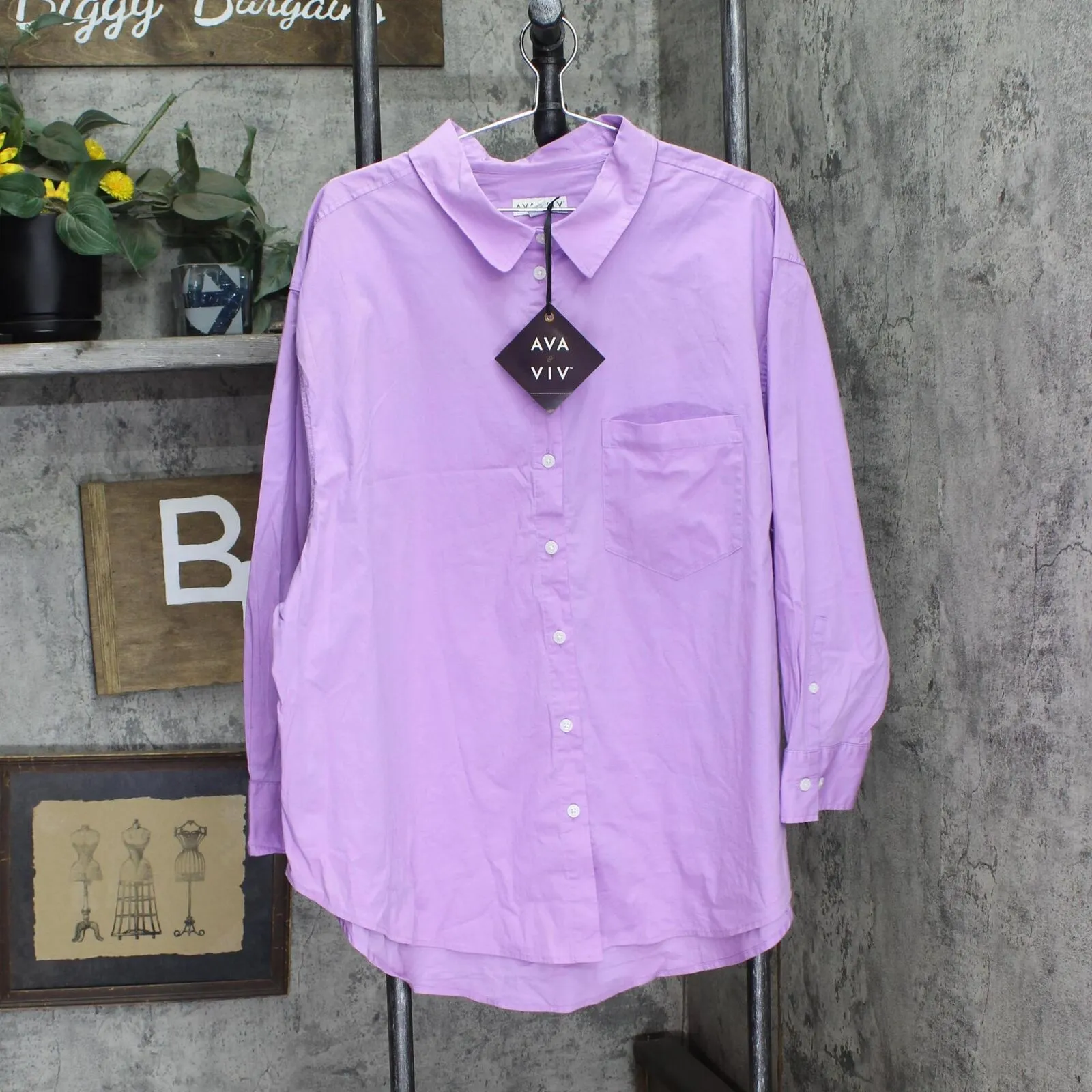 Ava & Viv Plus Size Long Sleeve Button-Down Oversized Tunic Shirt 84095815