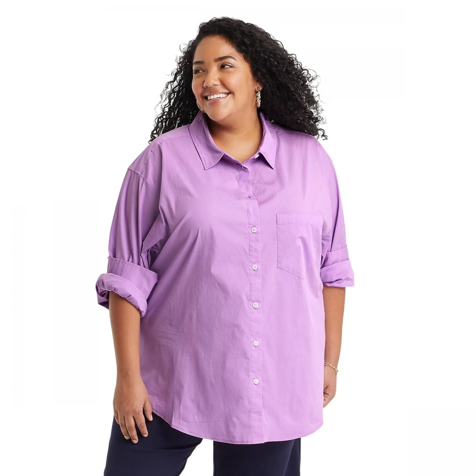 Ava & Viv Plus Size Long Sleeve Button-Down Oversized Tunic Shirt 84095815