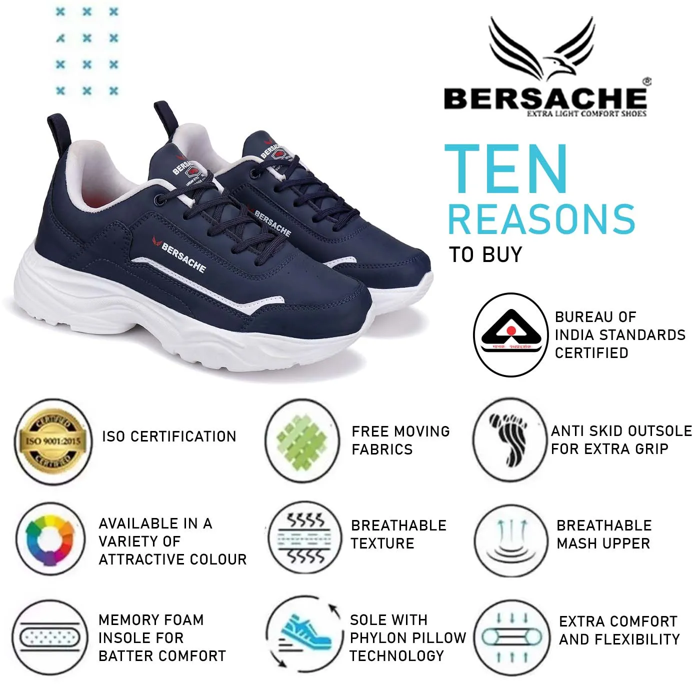 Bersache Lightweight Sports Running Shoes For Men Blue-7055