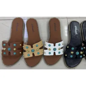 Faux Pearl Decor Single Band Slide Sandals
