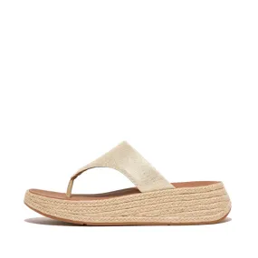 Fitflop F-Mode Espadrille Glitz-Canvas Flatform Toe-Thongs Ivory