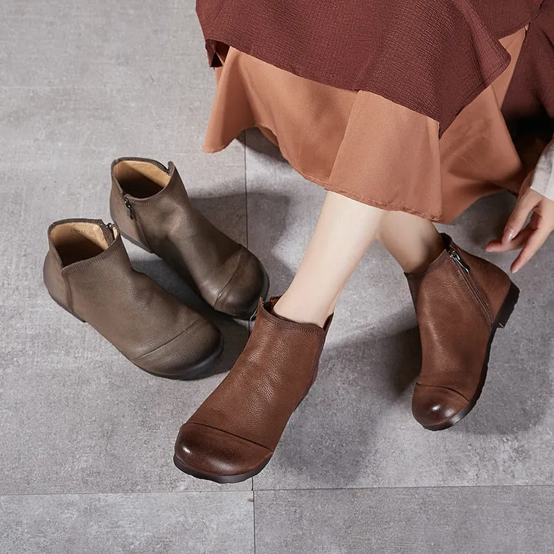 Handmade Mori Style Barefoot Ankle Booties With Zip Handmade Walking Boots in Grey/Coffee