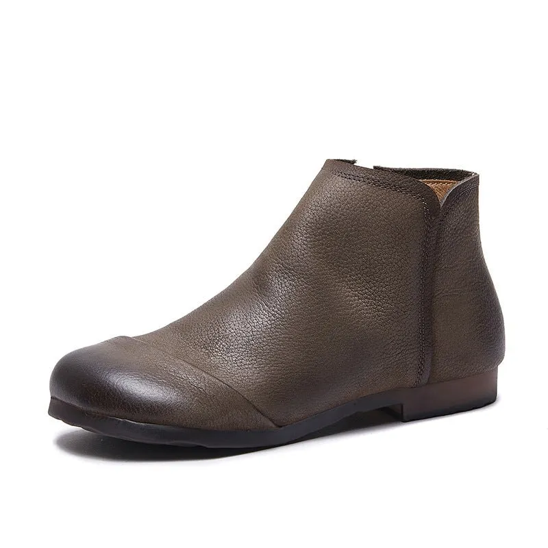 Handmade Mori Style Barefoot Ankle Booties With Zip Handmade Walking Boots in Grey/Coffee