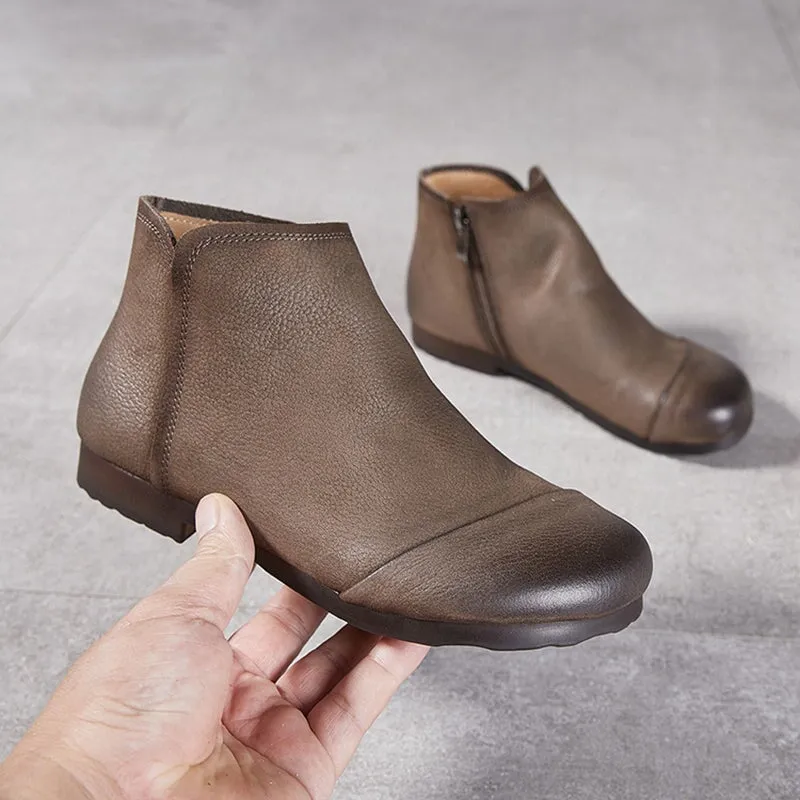 Handmade Mori Style Barefoot Ankle Booties With Zip Handmade Walking Boots in Grey/Coffee