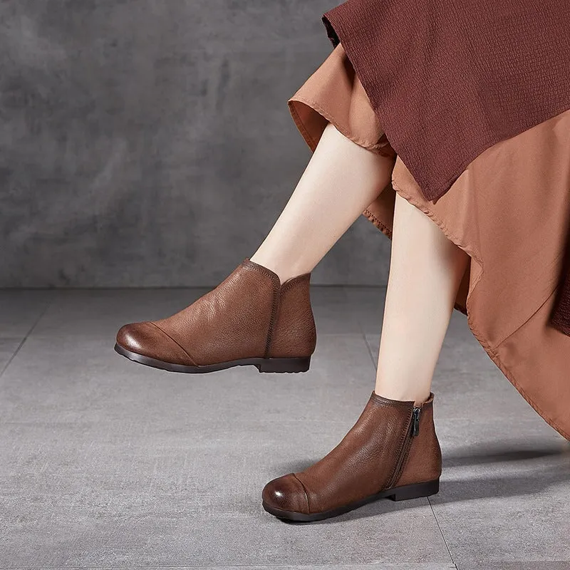 Handmade Mori Style Barefoot Ankle Booties With Zip Handmade Walking Boots in Grey/Coffee