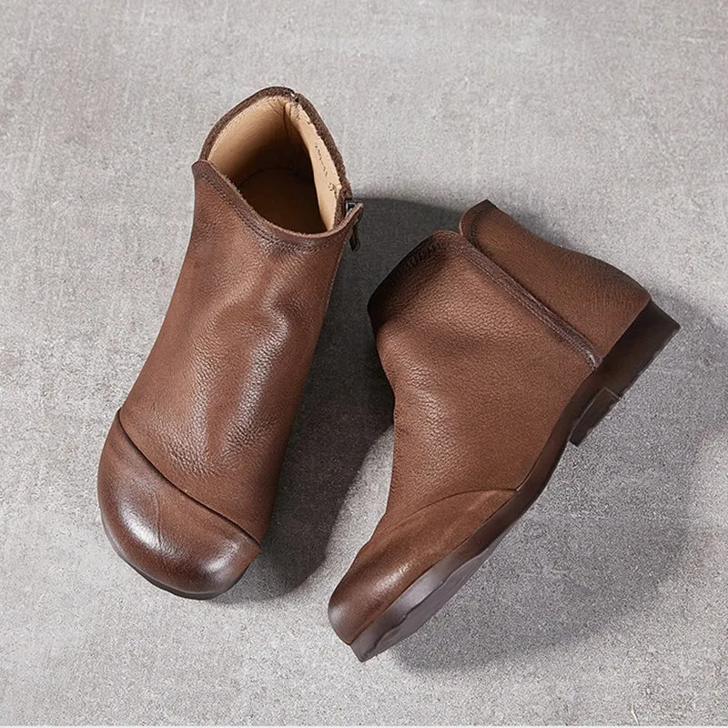 Handmade Mori Style Barefoot Ankle Booties With Zip Handmade Walking Boots in Grey/Coffee