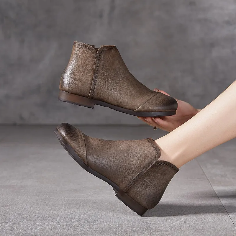 Handmade Mori Style Barefoot Ankle Booties With Zip Handmade Walking Boots in Grey/Coffee