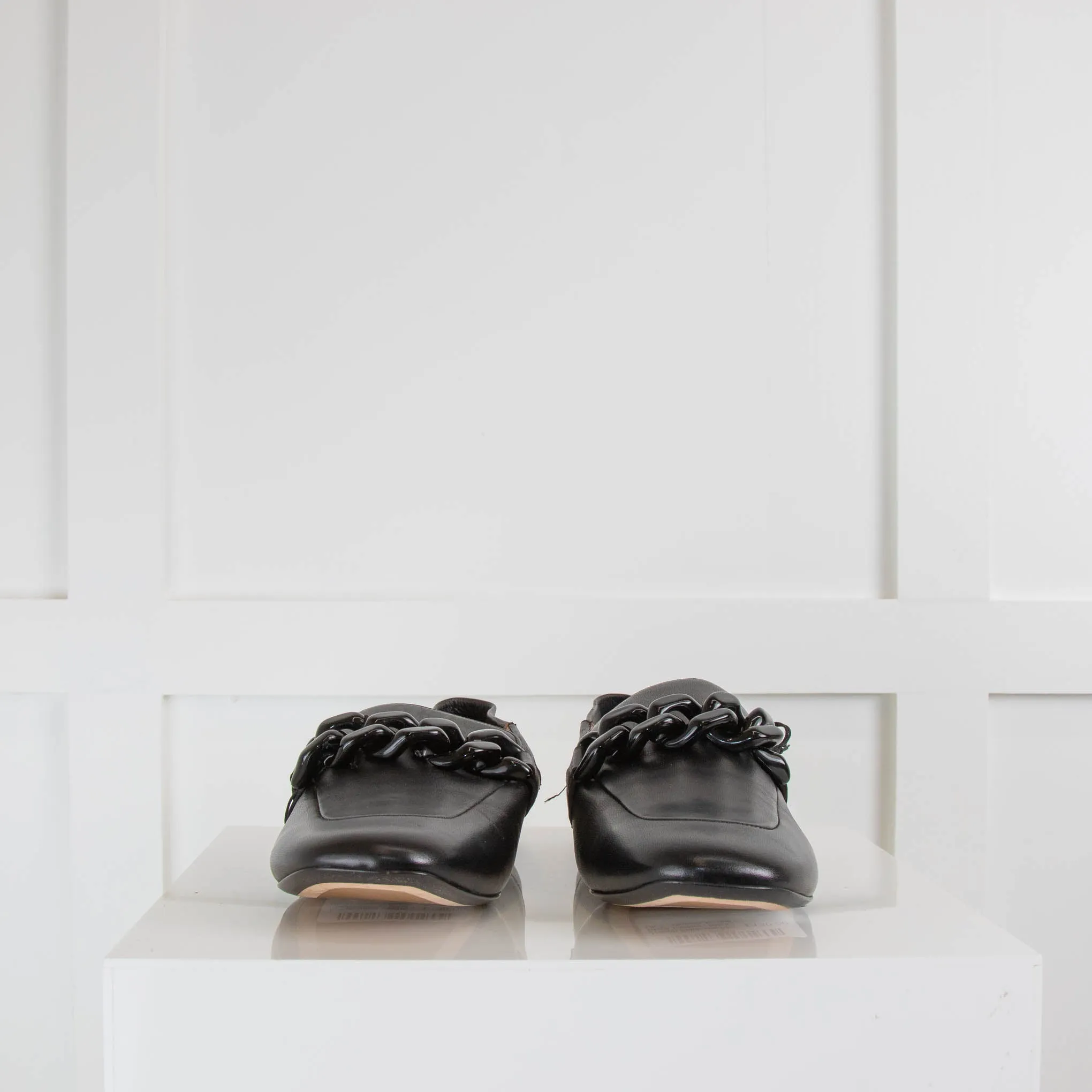 Joseph Black Leather Chain Loafers