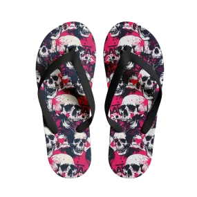 Personalized Gothic Flip Flop, Custom Skull & Roses Flip Flop, Skeleton Flip Flop Summer Fashion