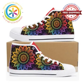 Rainbow Mandala Ladies High Top Canvas Shoes