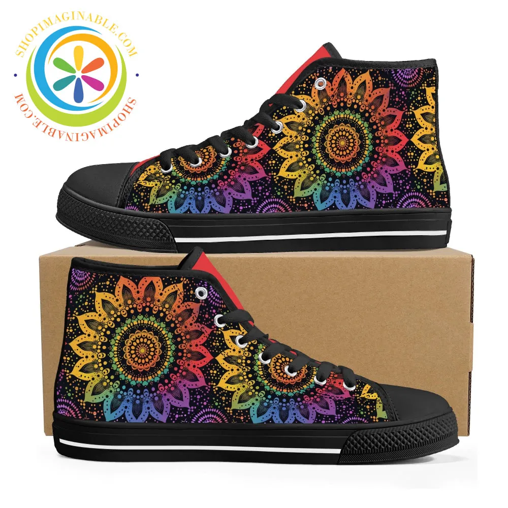 Rainbow Mandala Ladies High Top Canvas Shoes