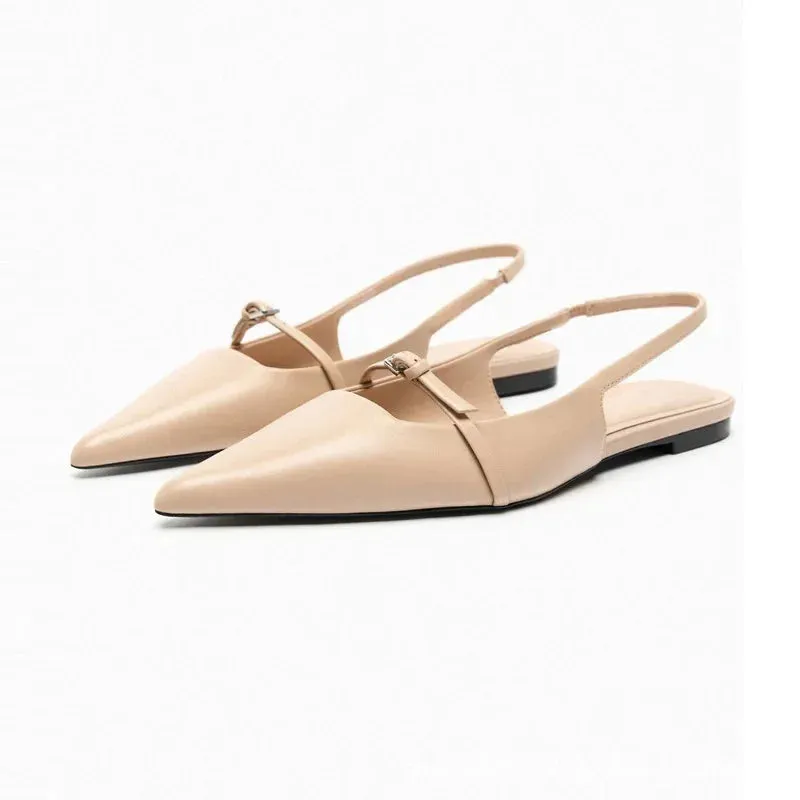 Slingback Flat Bottom Women Sandals Summer Black Leather Elegance