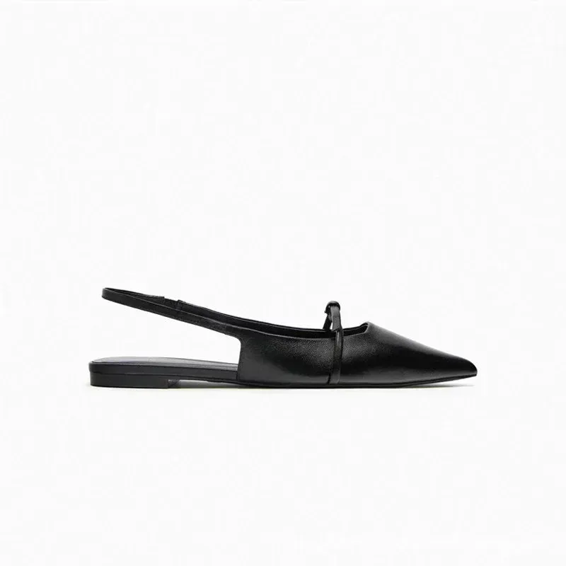 Slingback Flat Bottom Women Sandals Summer Black Leather Elegance