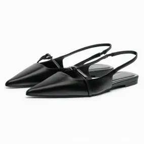 Slingback Flat Bottom Women Sandals Summer Black Leather Elegance