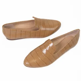 Veronica Beard Tan Leather Mock Croc Embossed Griffin Loafers Size 7