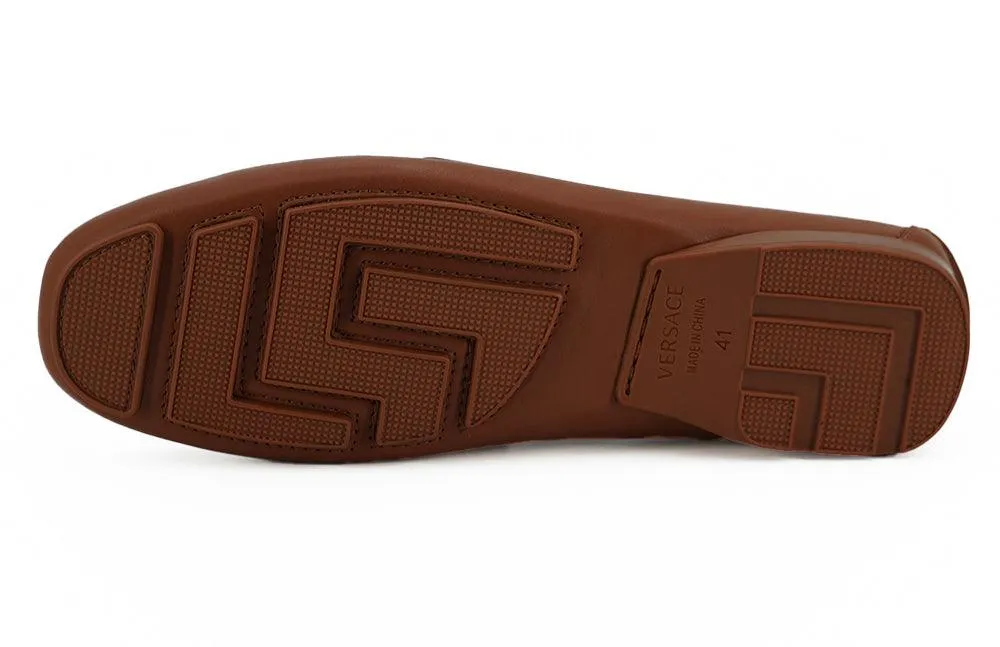 Versace Calf Leather Loafers In Brown Leather