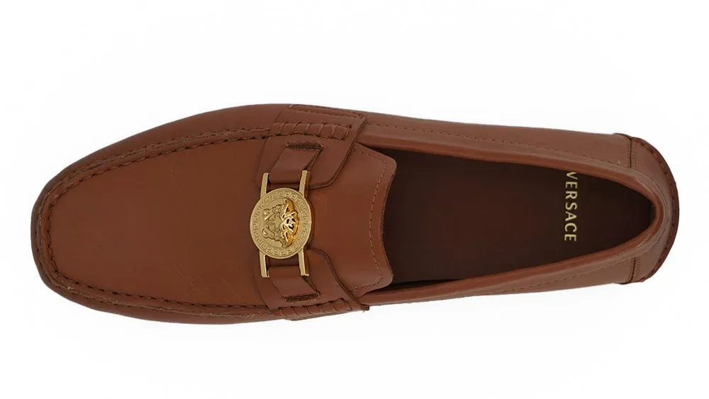 Versace Calf Leather Loafers In Brown Leather