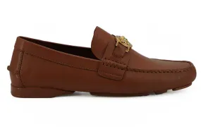 Versace Calf Leather Loafers In Brown Leather