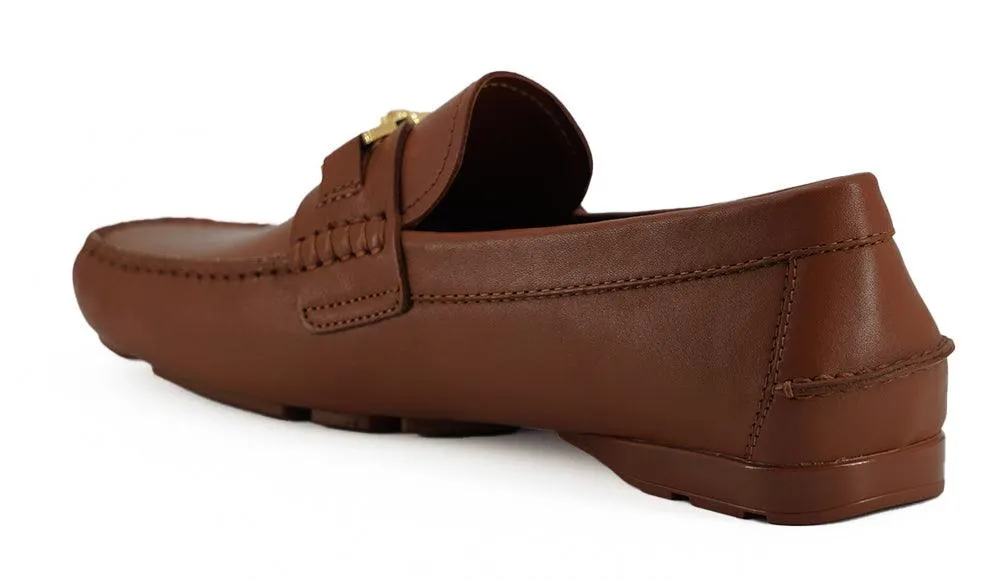 Versace Calf Leather Loafers In Brown Leather