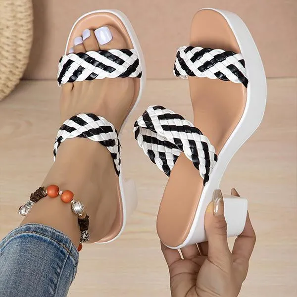 Women's Fashionable Braided Color Block Heel Slippers 44055159S