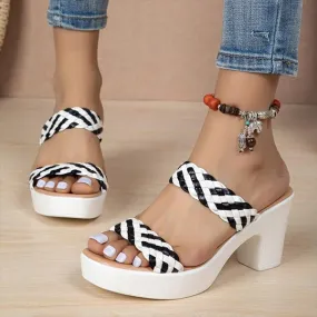 Women's Fashionable Braided Color Block Heel Slippers 44055159S