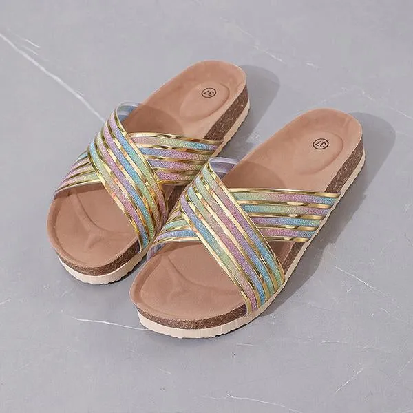 Women's Fashionable Cross Strap Flat Slippers 81328287S