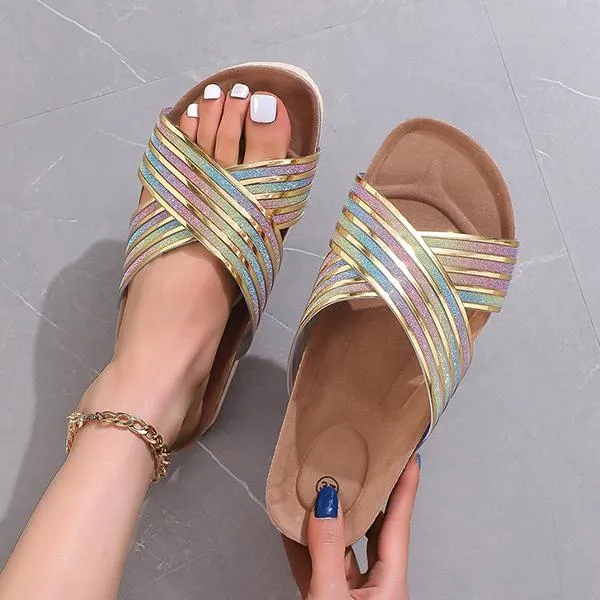 Women's Fashionable Cross Strap Flat Slippers 81328287S